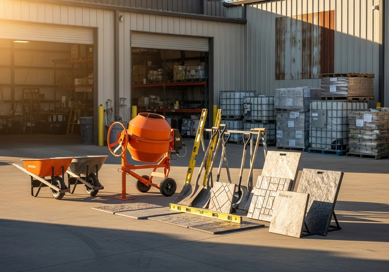 Construction crew with tools and equipment ready for a job site, showcasing professional readiness and hands-on expertise.