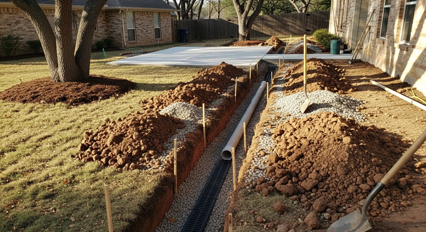 French drain installation at residential property