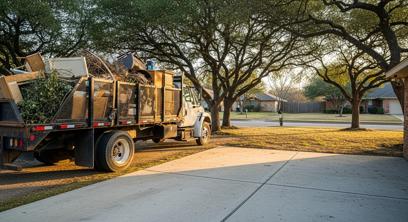 Junk removal truck at residential property